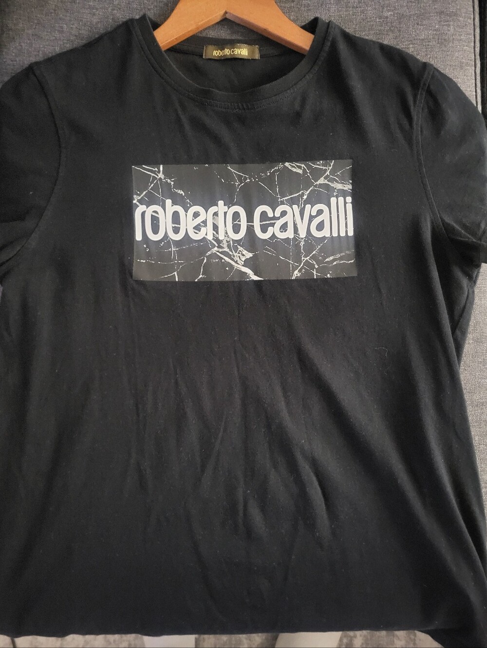 Roberto Cavalli Black Marble-Logo Short Sleeve Tee